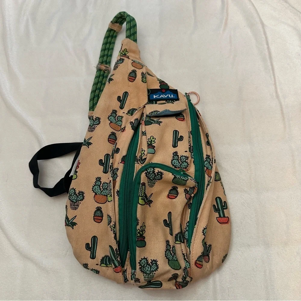 KAVU mini rope bag prickle perfect Cactus Print Sling Bag Tan Green 51240